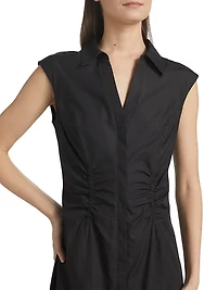 Poplin Ruched Midi-Shirtdress