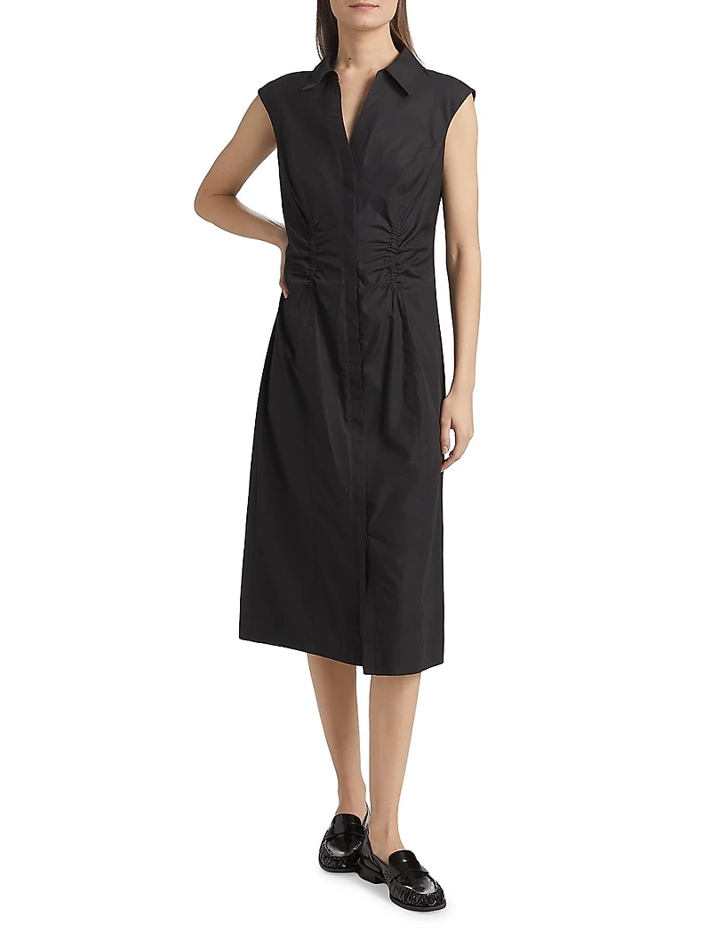 Poplin Ruched Midi-Shirtdress