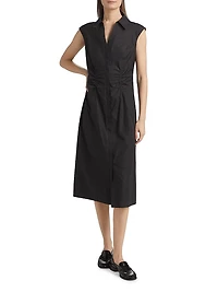 Poplin Ruched Midi-Shirtdress