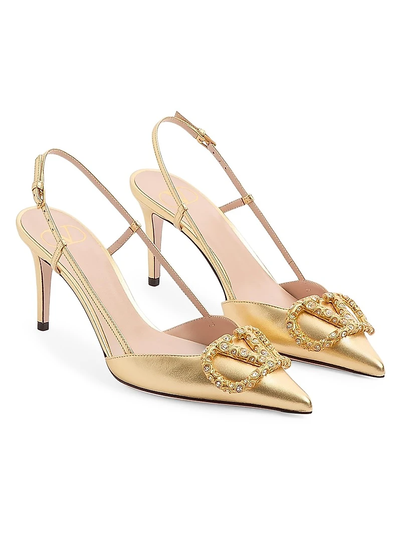 VLogo Signature Laminated Nappa Leather 80MM Slingback Pumps