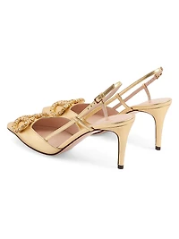 VLogo Signature Laminated Nappa Leather 80MM Slingback Pumps