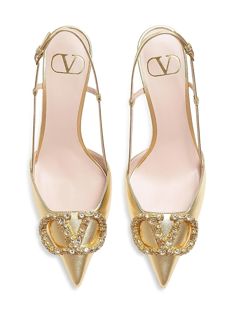 VLogo Signature Laminated Nappa Leather 80MM Slingback Pumps