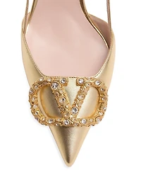 VLogo Signature Laminated Nappa Leather 80MM Slingback Pumps