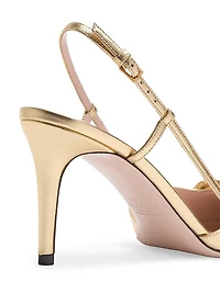 VLogo Signature Laminated Nappa Leather 80MM Slingback Pumps