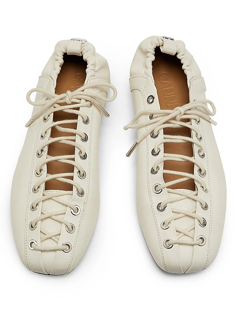 Eyelets Lace-Up Ballet Flats