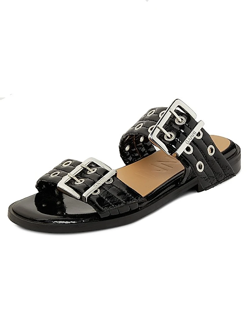 Feminine Buckle Slip-On Sandals