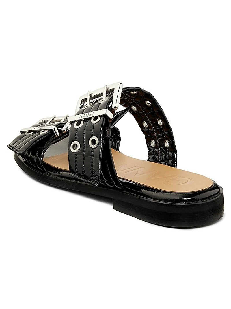 Feminine Buckle Slip-On Sandals