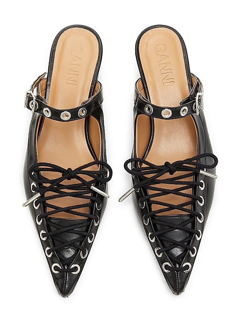 Oleatex Crinkle Eyelets Lace-Up Mules
