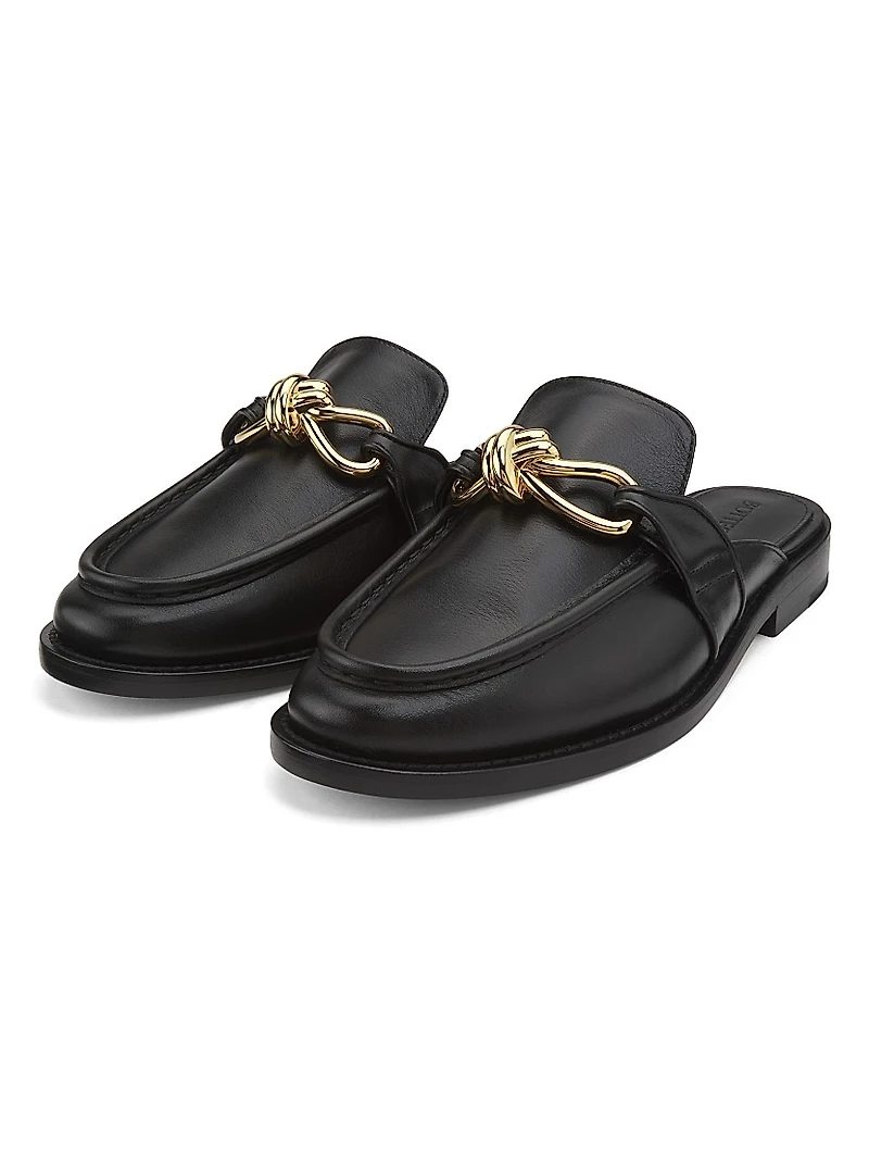 Astaire Knot-Accented Leather Mules