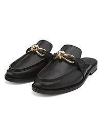 Astaire Knot-Accented Leather Mules