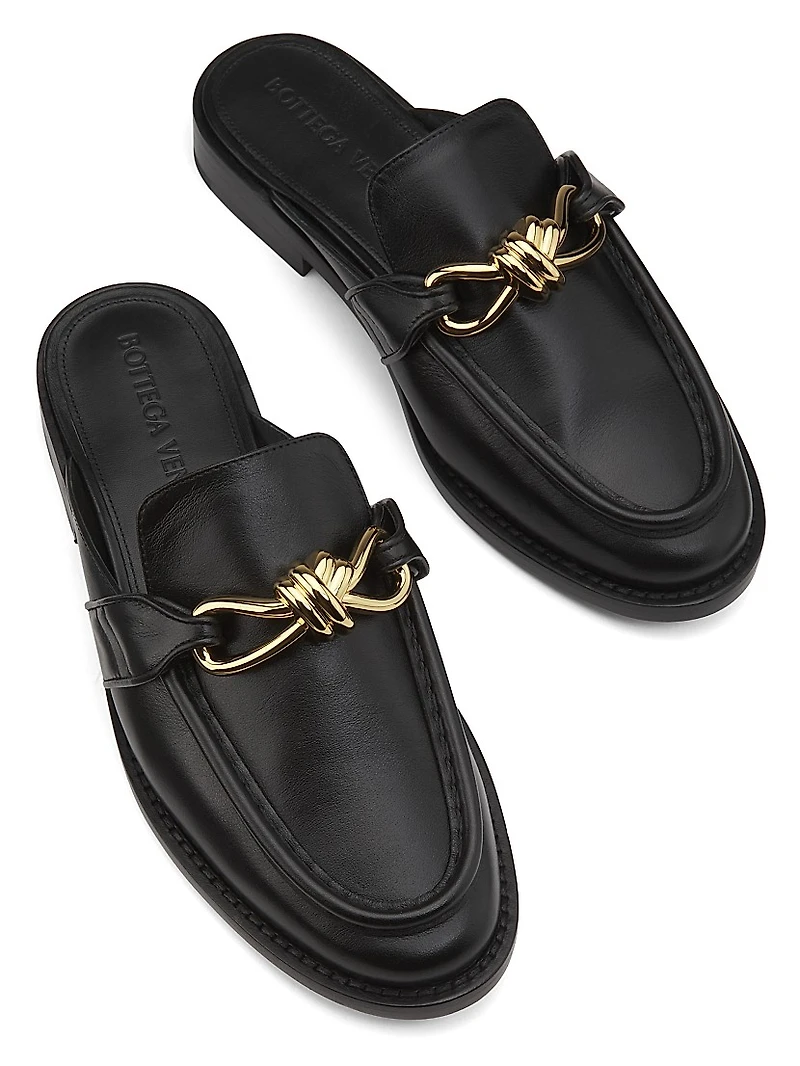Astaire Knot-Accented Leather Mules