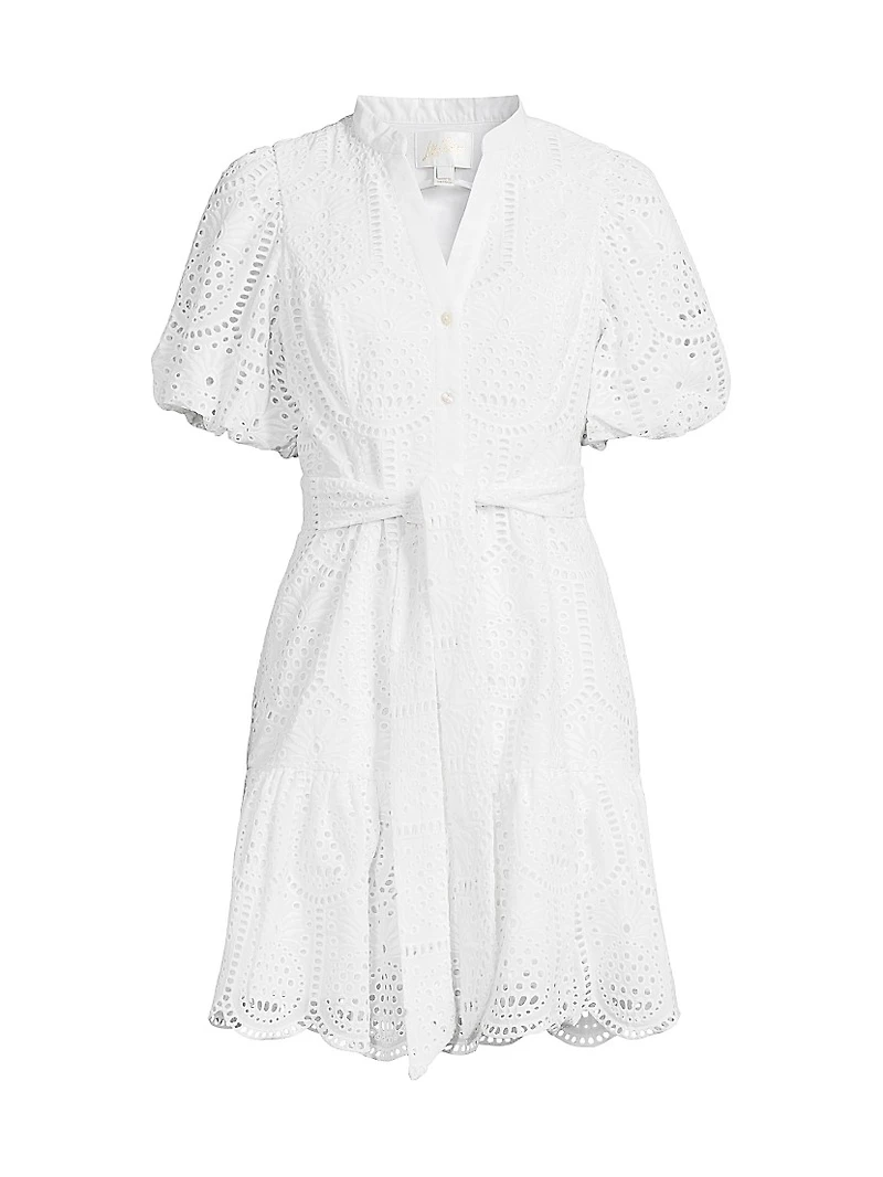 Cotton Tie-Waist Puff-Sleeve Minidress