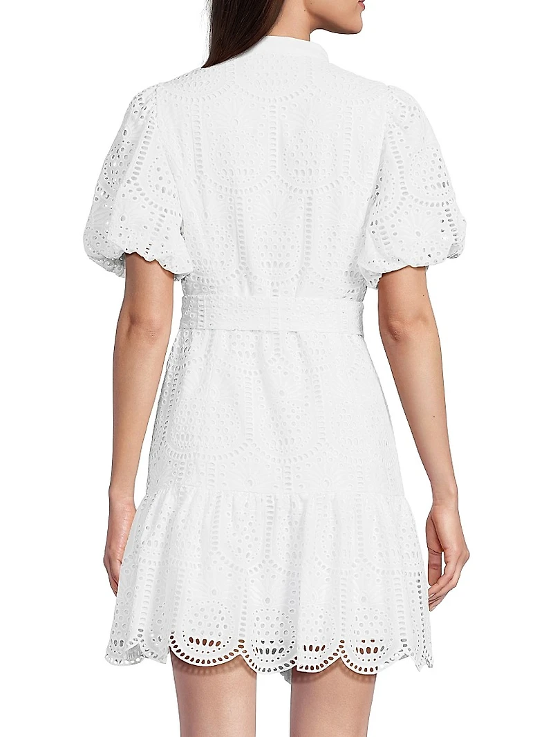 Cotton Tie-Waist Puff-Sleeve Minidress