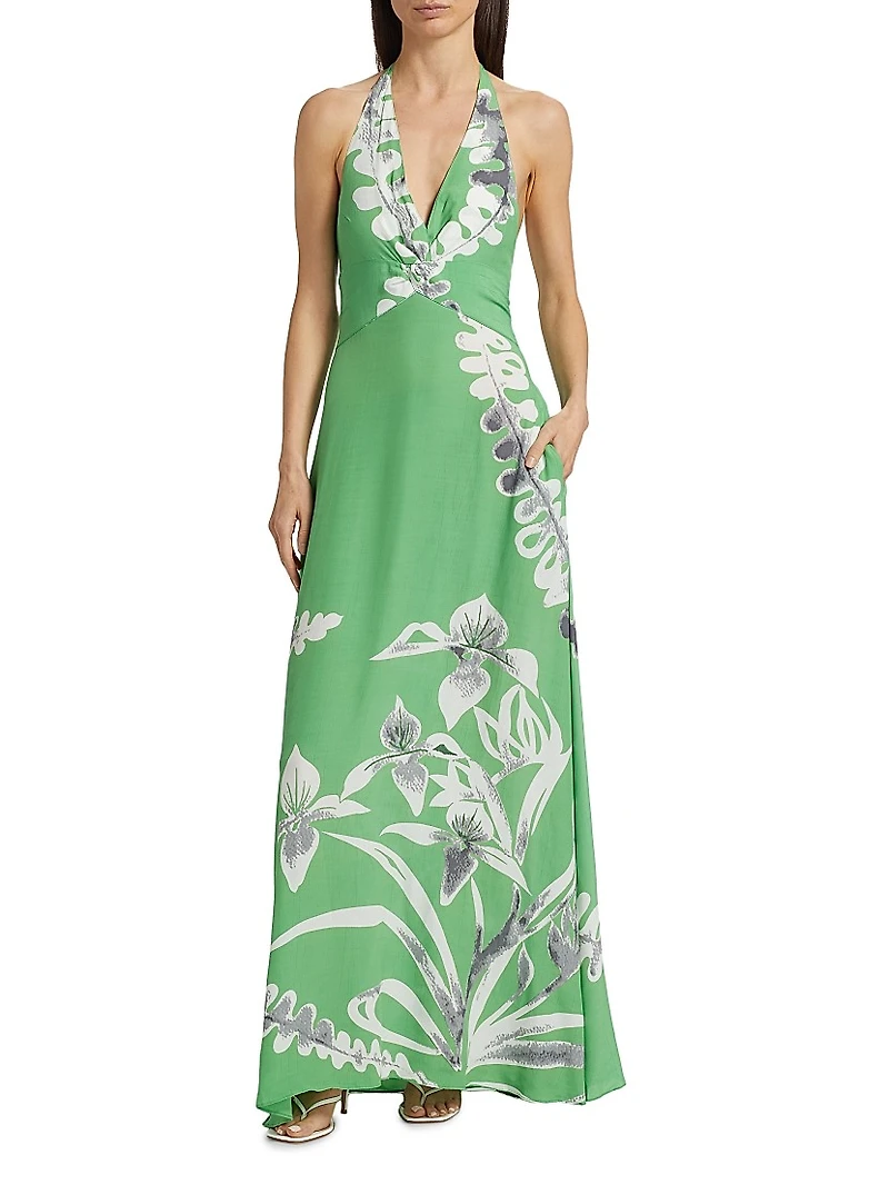 This Time Floral Twist Halter Maxi Dress
