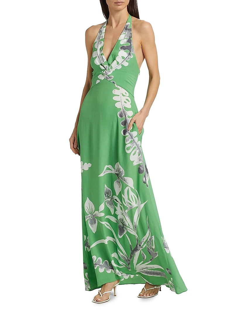 This Time Floral Twist Halter Maxi Dress