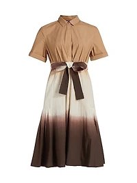 Jana Dip Dye Cotton Tie-Waist Midi Shirtdress