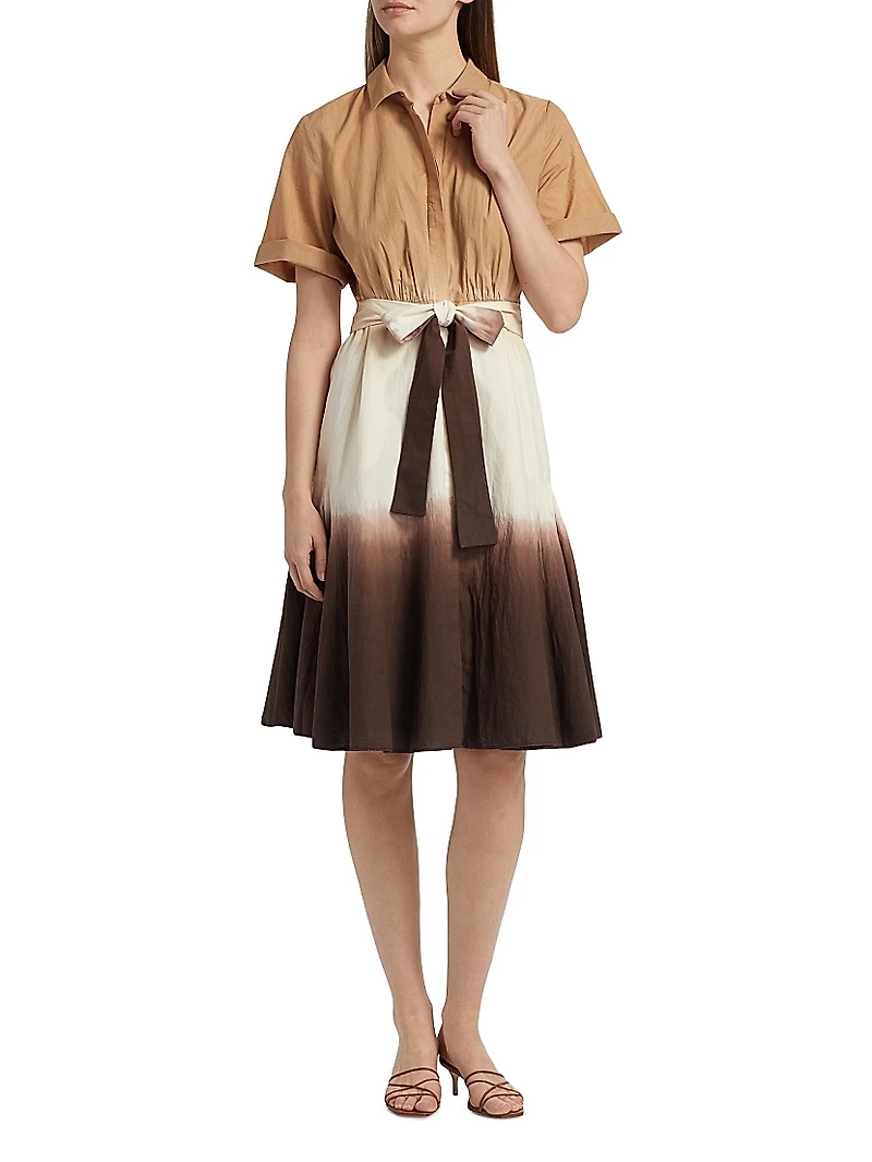 Jana Dip Dye Cotton Tie-Waist Midi Shirtdress