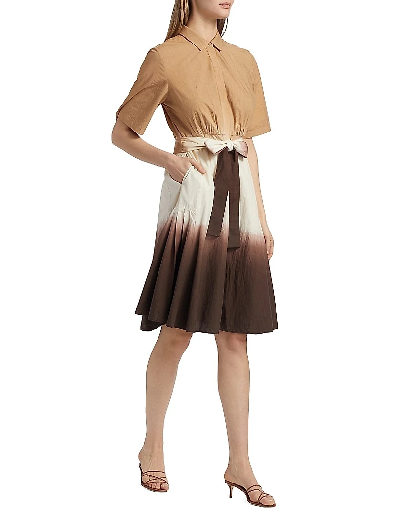 Jana Dip Dye Cotton Tie-Waist Midi Shirtdress