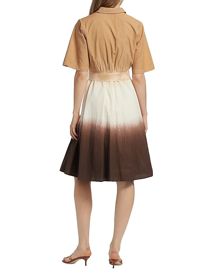 Jana Dip Dye Cotton Tie-Waist Midi Shirtdress