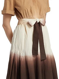 Jana Dip Dye Cotton Tie-Waist Midi Shirtdress