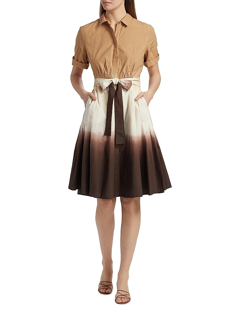 Jana Dip Dye Cotton Tie-Waist Midi Shirtdress