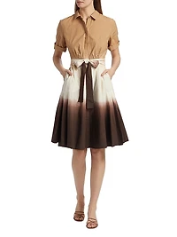 Jana Dip Dye Cotton Tie-Waist Midi Shirtdress