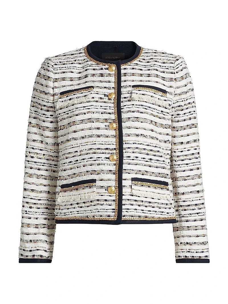 Kiera Striped Tweed Collarless Jacket