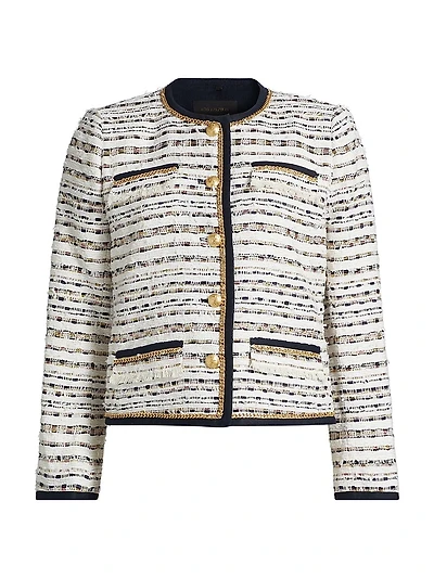 Kiera Striped Tweed Collarless Jacket