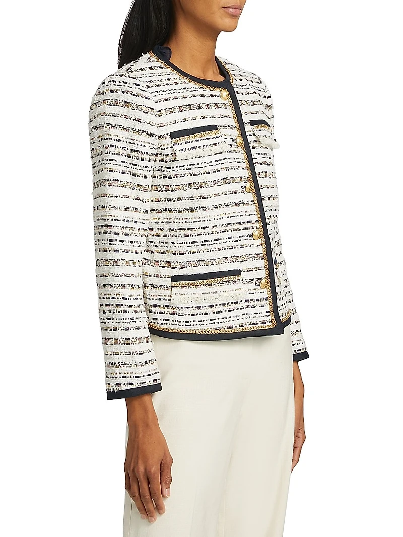 Kiera Striped Tweed Collarless Jacket