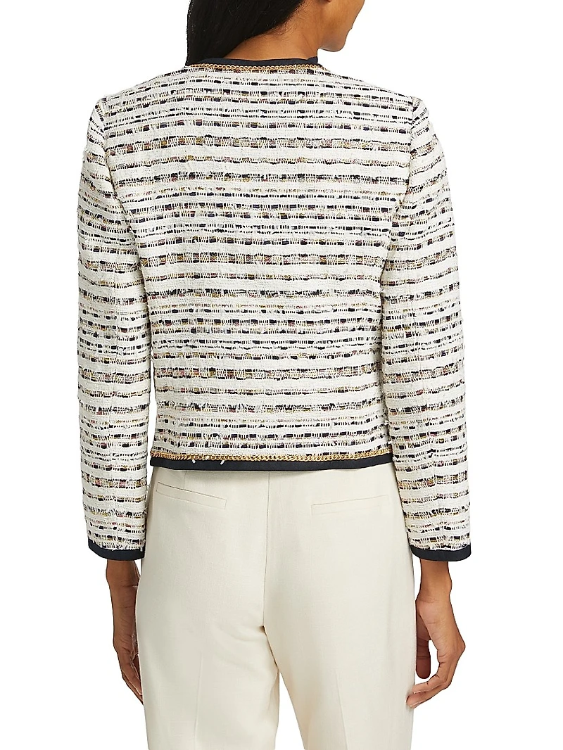 Kiera Striped Tweed Collarless Jacket