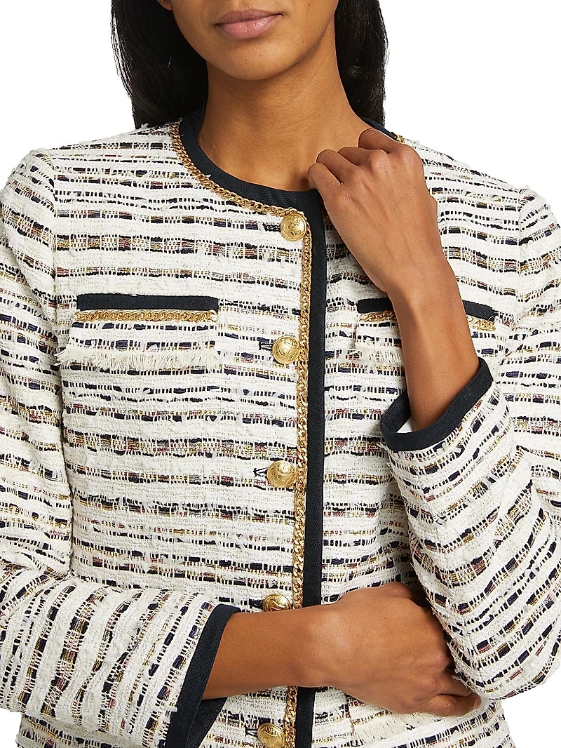 Kiera Striped Tweed Collarless Jacket