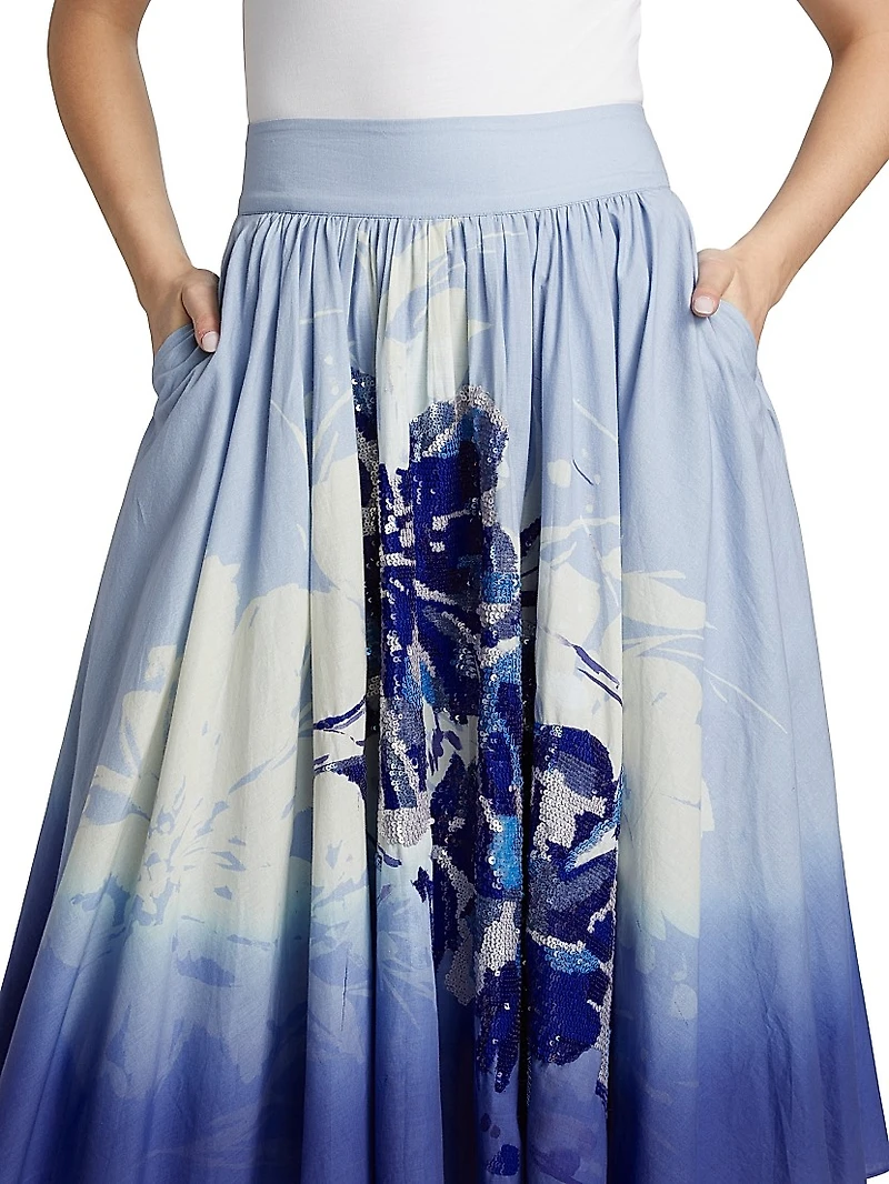Selwyn Embellished Cotton Midi-Skirt
