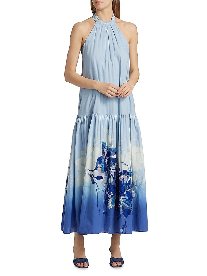 Daelia Sequined Floral Cotton Maxi Dress