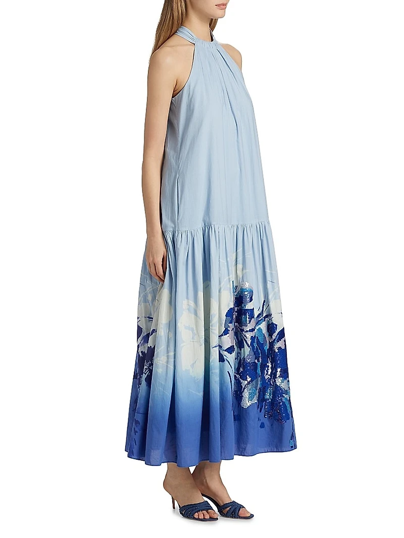 Daelia Sequined Floral Cotton Maxi Dress