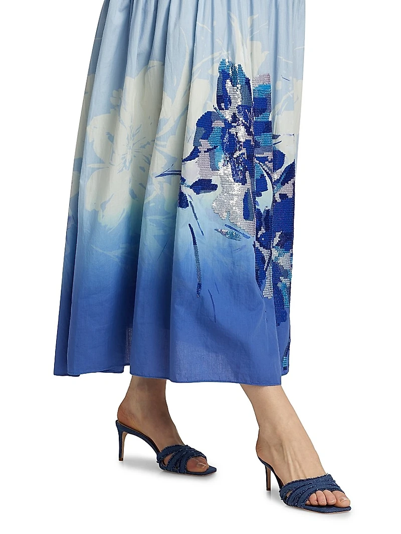 Daelia Sequined Floral Cotton Maxi Dress