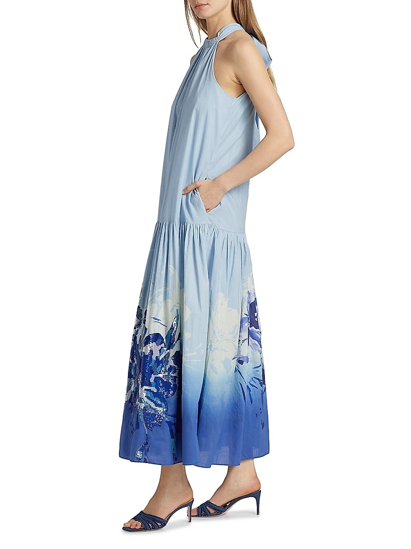 Daelia Sequined Floral Cotton Maxi Dress