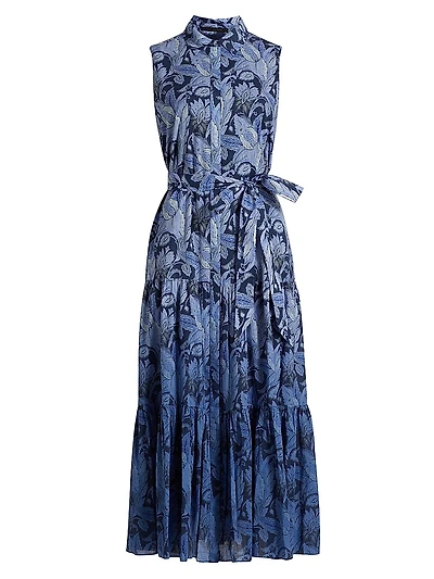 Blayn Floral Cotton Tiered Midi-Dress