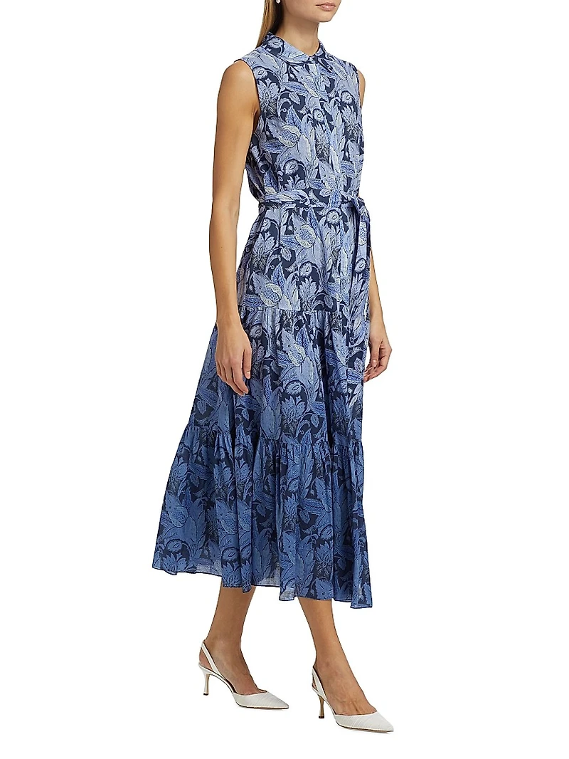 Blayn Floral Cotton Tiered Midi-Dress