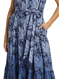 Blayn Floral Cotton Tiered Midi-Dress
