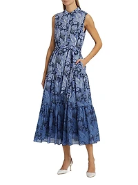 Blayn Floral Cotton Tiered Midi-Dress