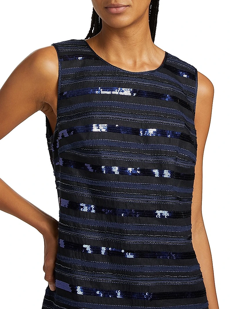 Jenae Sequined Striped Linen Minidress