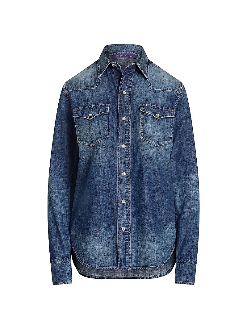 Denim Snap-Front Long-Sleeve Top