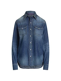 Denim Snap-Front Long-Sleeve Top