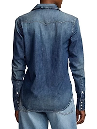 Denim Snap-Front Long-Sleeve Top