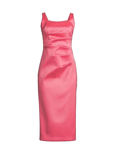 Ruched Stretch Mikado Midi-Dress