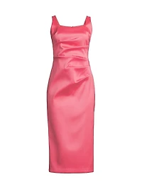 Ruched Stretch Mikado Midi-Dress