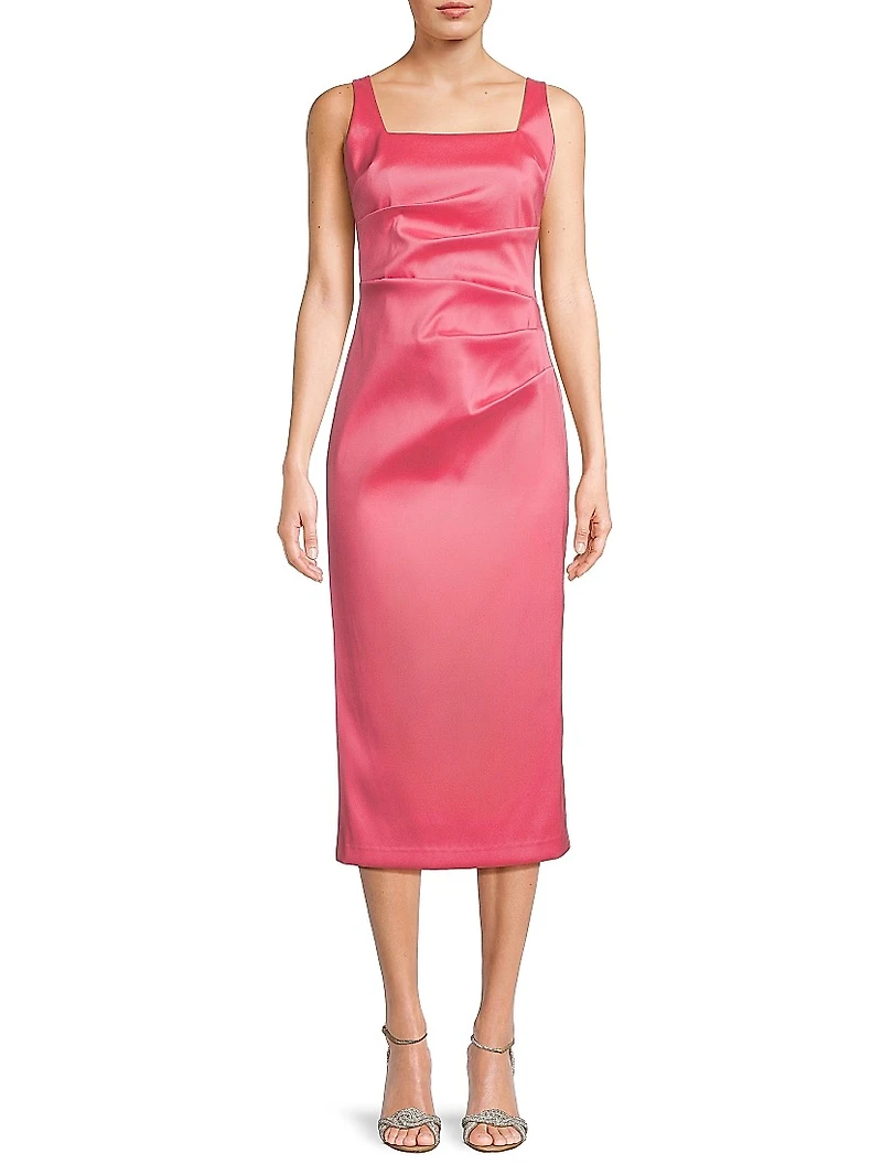 Ruched Stretch Mikado Midi-Dress