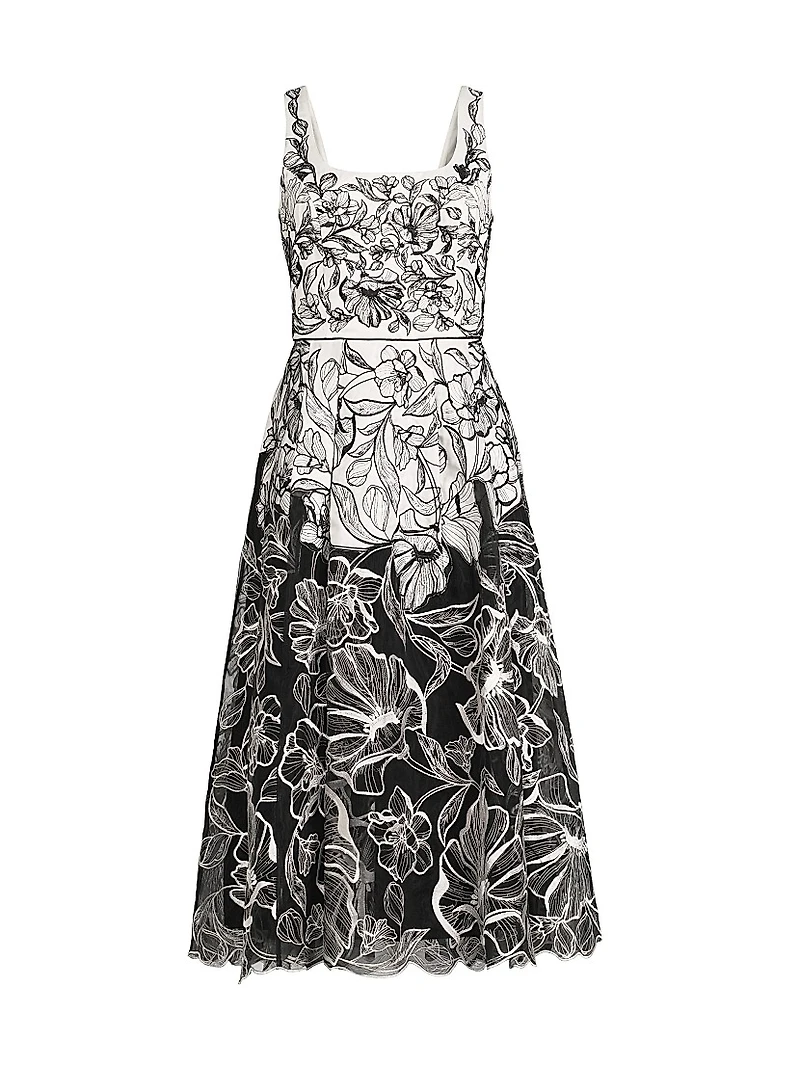 Floral Embroidered Organza Midi-Dress