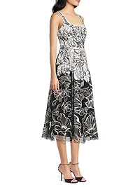 Floral Embroidered Organza Midi-Dress