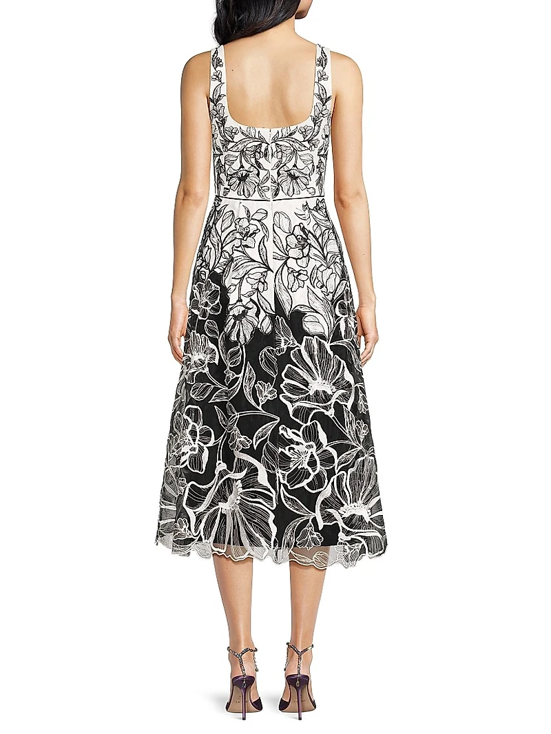 Floral Embroidered Organza Midi-Dress